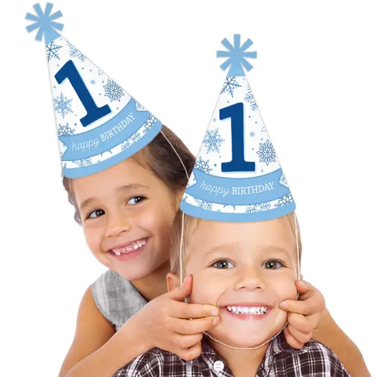 Big Dot of Happiness Blue Snowflakes 1st Birthday - Cone Happy Birthday Party Hats for Kids and Adults - Set of 8 (Standard Size) {3}