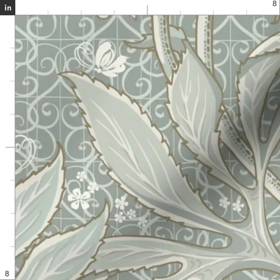 Various Fabrics by the Yard or Fat Quarter Pale Green Antique Victorian Sage Hellebore Arts And Crafts Floral Neutral Art Nouveau Large Scale Damask Botanical Custom Printed Fabric by Spoonflower {4}