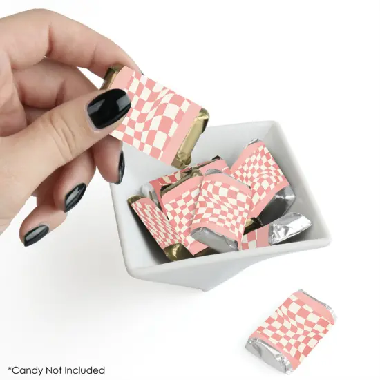 Big Dot of Happiness Pink Checkered Party - Mini Candy Bar Wrapper Stickers - Small Favors - 40 Count {3}