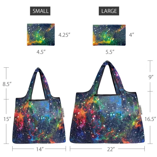 Wrapables Large & Small Foldable Tote Nylon Reusable Grocery Bags, Set of 2 Galaxy {2}