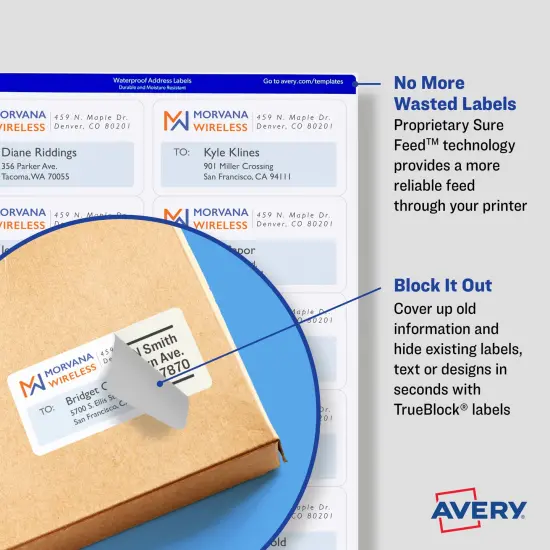 Avery TrueBlock Shipping Labels, Sure Feed Technology, Permanent Adhesive, 3-1/2" x 5", 100 Labels (8168) {2}