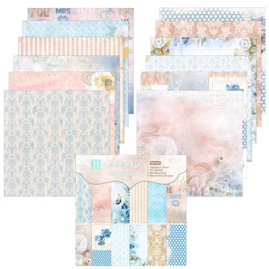 Wrapables 6x6 Decorative Single-Sided Scrapbook Paper for Arts & Crafts Projects, Scrapbooking, Card-Making Blue & Taupe {1}