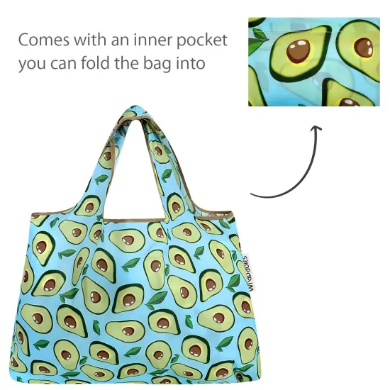 Wrapables Large & Small Foldable Tote Nylon Reusable Grocery Bags, Set of 2 Avocado {5}