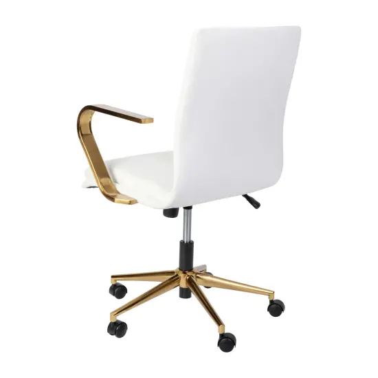 Merrick Lane Artemis Mid-Back Home Office Chair with Armrests, Height Adjustable Swivel Seat and Five Star Base White/Gold {4}