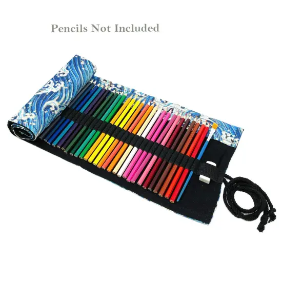 Wrapables Pencil Roll Organizer, Colored Pencil Wrap Pouch (72 slots) Blue Waves {4}