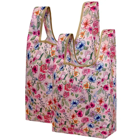 Wrapables JoliBag Collection Reusable Shopping Bag (Set of 2) Pink Floral Motif {1}