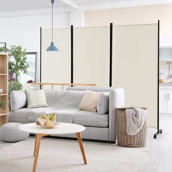 Costway 3-Panel Folding Room Divider 6Ft Rolling Privacy Screen withLockable Wheels Black/Brown/Grey/White {12}