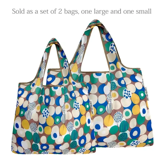 Wrapables Large & Small Foldable Tote Nylon Reusable Grocery Bags, Set of 2 Happy Dots {3}