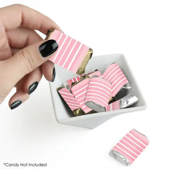 Big Dot of Happiness Pink Stripes - Mini Candy Bar Wrapper Stickers - Simple Party Small Favors - 40 Count {3}