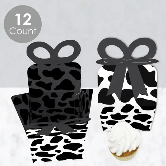 Big Dot of Happiness Cow Print - Square Favor Gift Boxes - Farm Animal Party Bow Boxes - Set of 12 {4}