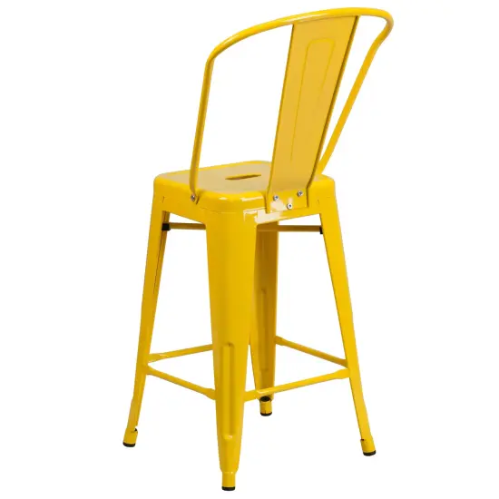 Merrick Lane Dothan Series Metal Stool with Removable Back for Indoor-Outdoor Use Yellow {4}
