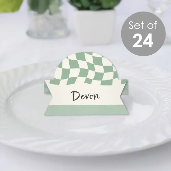 Big Dot of Happiness Sage Green Checkered Party - Tent Buffet Card - Table Setting Name Place Cards - Set of 24 {3}