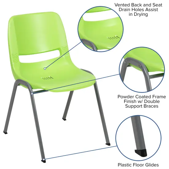 Emma and Oliver Ergonomic Shell Student Stack Chair - Classroom Chair / Office Guest Chair Green {3}