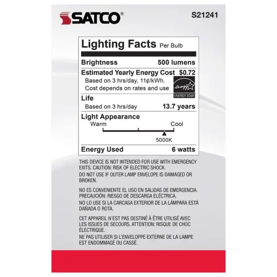 6Pk - Satco 6w G25 Globe Filament LED 5000K E26 Base White Dimmable - 60w equiv Natural Light {6}