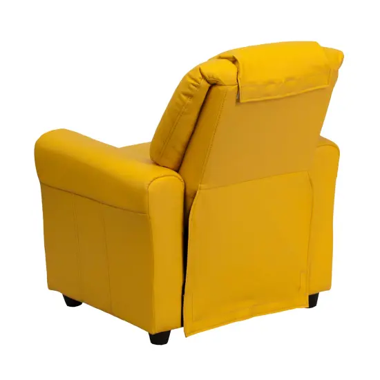 Emma and Oliver Contemporary Kids Recliner with Cup Holder and Headrest Yellow Vinyl {3}