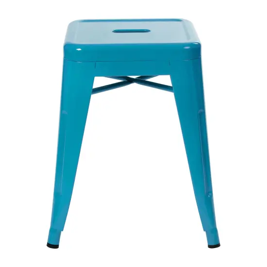 Merrick Lane Set of 4 Sloane 18" High Backless Stacking Dining Stools with Durable Metal Frame Teal {3}
