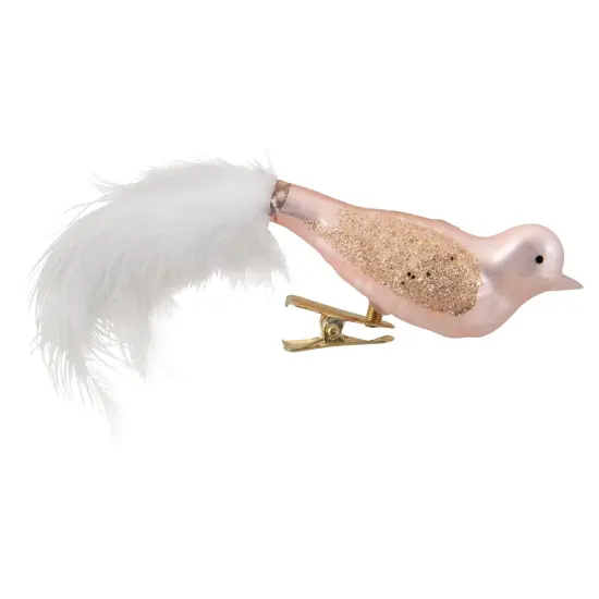 Northlight Glitter Winged Bird with Tail Clip-On Glass Christmas Ornament - 5.5" - Pink and Gold {4}