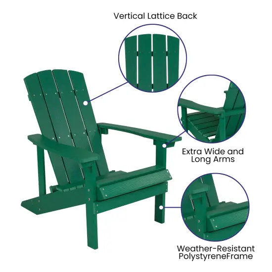 Merrick Lane Riviera Azure Adirondack Patio Chairs With Vertical Lattice Back And Weather Resistant Frame Green {2}