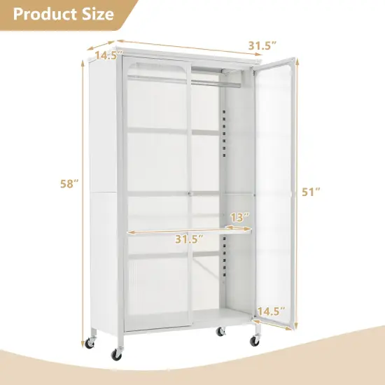 Costway Storage Wardrobe Cabinet Mobile Armoire Closet with Hanging Rod & Adjustable Shelf {3}