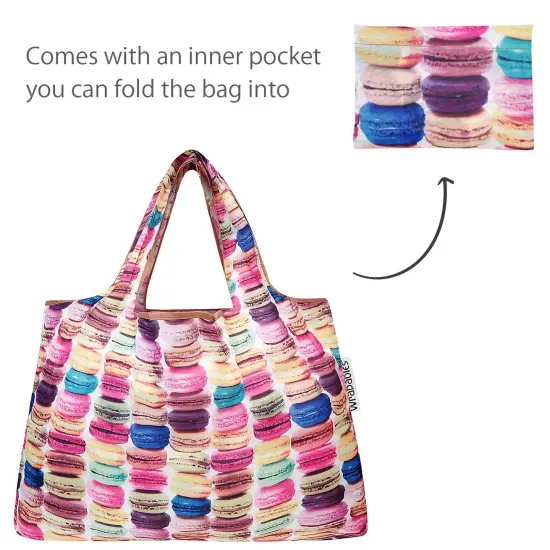 Wrapables Large & Small Foldable Tote Nylon Reusable Grocery Bags, Set of 2 Macarons {5}