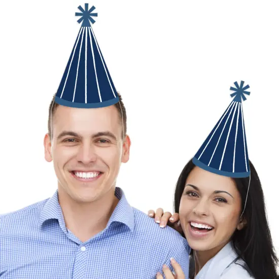 Big Dot of Happiness Navy Stripes - Cone Happy Birthday Party Hats for Kids and Adults - Set of 8 (Standard Size) {3}