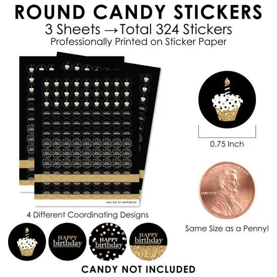 Big Dot of Happiness Adult Happy Birthday - Gold - Birthday Party Small Round Candy Stickers - Party Favor Labels - 324 Count {4}