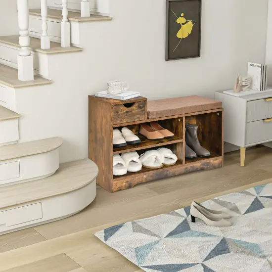 Costway 2-tier Shoe Bench Storage Shoe Rack Organizer Cabinet with Cushion for Entryway {2}