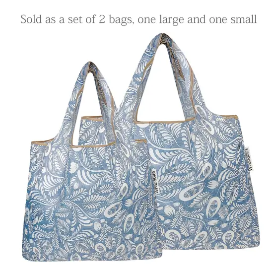 Wrapables Large & Small Foldable Tote Nylon Reusable Grocery Bags, Set of 2 Gray Ferns {3}
