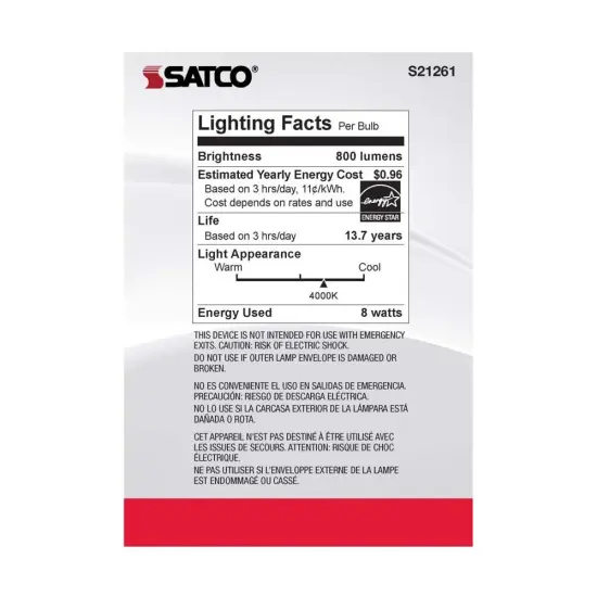 6Pk - Satco 8w G40 Globe Filament LED 4000K E26 Base White Dimmable - 100w equiv Cool White {6}