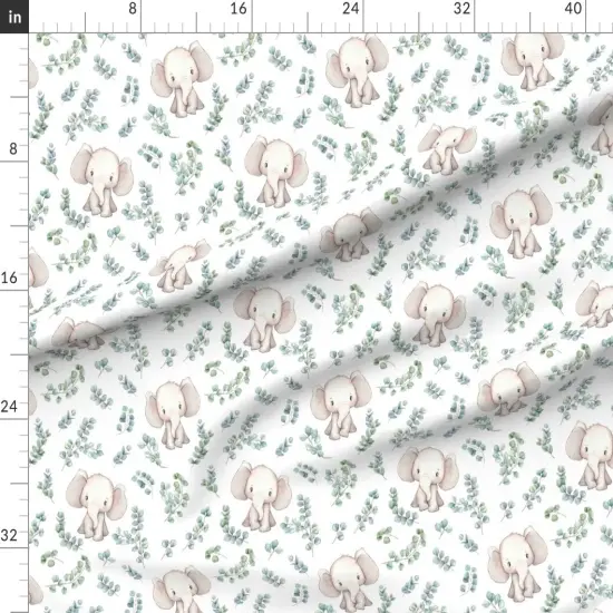 Various Fabrics by the Yard or Fat Quarter Elephant White Green Grey Animal Plant Neutral Custom Printed Fabric by Spoonflower {1}