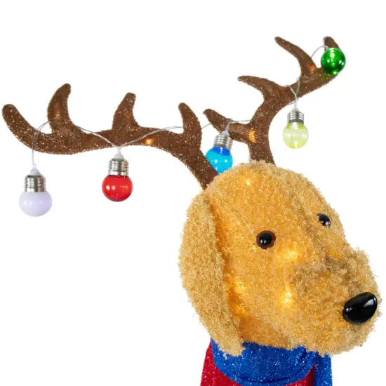Northlight 36.5" LED Lighted Dog Wearing Antlers Christmas Outdoor Yard Decoration Brown {7}