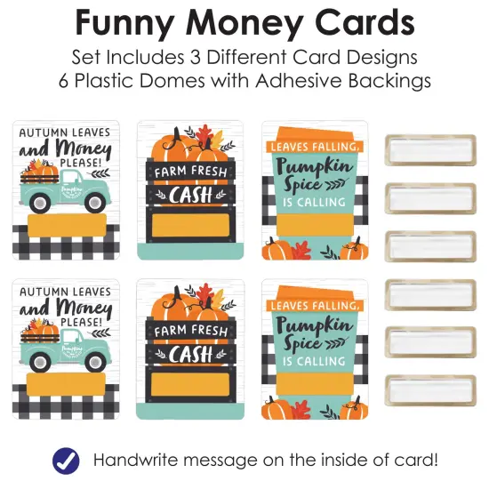 Big Dot of Happiness Happy Fall Truck - DIY Assorted Harvest Pumpkin Party Cash Holder Gift - Funny Money Cards - Set of 6 {7}