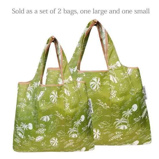 Wrapables Large & Small Foldable Tote Nylon Reusable Grocery Bags, Set of 2 Green Paradise {3}