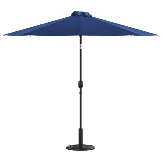 Merrick Lane Bali Patio Umbrella with Base - 9' Polyester Patio Umbrella - 30+ UV Protection - Waterproof Cement Base with 1.5" Diameter Aluminum Pole Navy {1}
