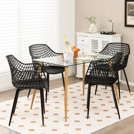 Costway Modern Dining Chair Set of 4 Plastic Shell Hollow withMetal Legs for Living Room {8}