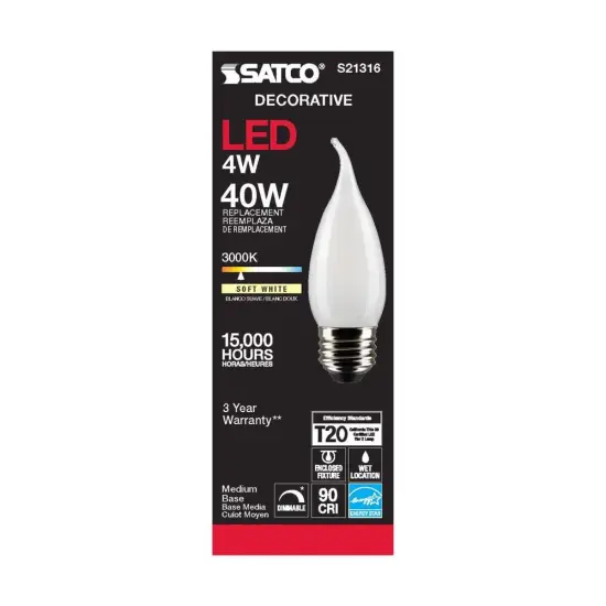 6Pk - Satco 4w CA10 LED 3000K Medium Base Frosted Dimmable - 40w equiv Warm White {5}