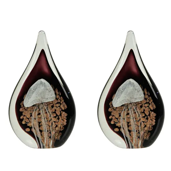 7 Inch Glass Drop Jellyfish Coral Bookends Home Decor Sculpture Coastal Set of 2 {1}