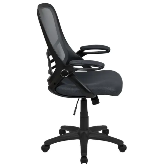Emma and Oliver High Back Mesh Ergonomic Office Chair with Flip-up Arms Dark Gray {5}