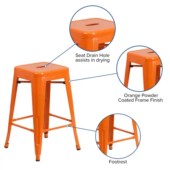 Merrick Lane Newark Series Backless Metal Stool with Square Seat for Indoor-Outdoor Use Copper {7}