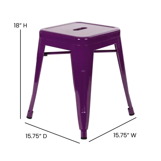 Merrick Lane Set of 4 Sloane 18" High Backless Stacking Dining Stools with Durable Metal Frame Purple {5}