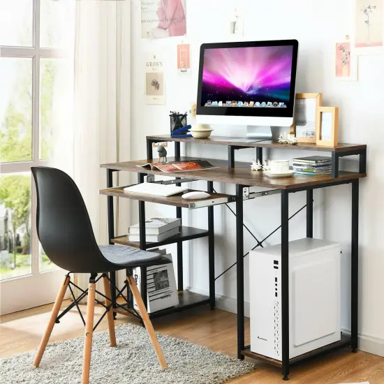 Costway 47'' Computer Desk Writing Study Table w/ Keyboard Tray & Monitor Stand {2}