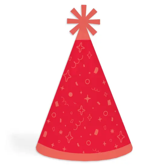 Big Dot of Happiness Red Confetti Stars - Cone Happy Birthday Party Hats for Kids and Adults - Set of 8 (Standard Size) {1}