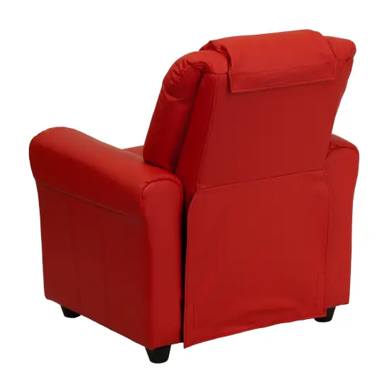 Emma and Oliver Contemporary Kids Recliner with Cup Holder and Headrest Red Vinyl {3}