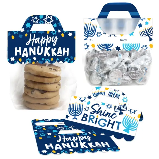 Big Dot of Happiness Hanukkah Menorah - DIY Chanukah Holiday Party Clear Goodie Favor Bag Labels - Candy Bags with Toppers - Set of 24 {1}