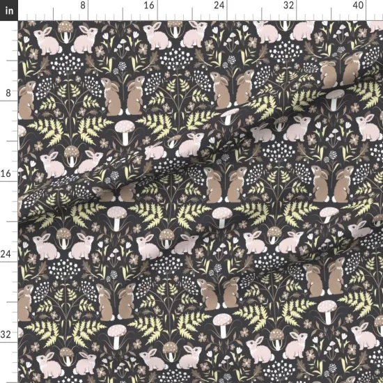 Various Fabrics by the Yard or Fat Quarter Brown Damask Modern Art Nouveau Nature Forest Rabbit Hare Mushroom Floral Botanical Woods Woodland Large Scale Custom Printed Fabric by Spoonflower {1}