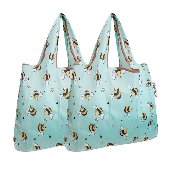 Wrapables Foldable Tote Nylon Reusable Grocery Bag (Set of 2) Bumble Bees {1}