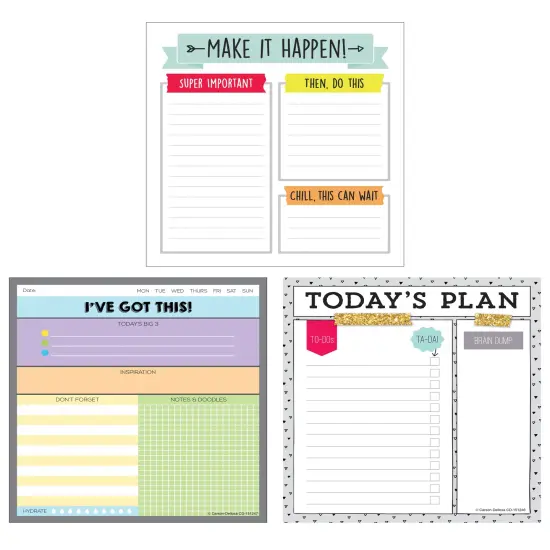 Carson Dellosa Notepad 3-Pack Set, Note Pads for To Do List, Sketch Pad, Grocery List, Checklist, and Classroom Organization Stationary, Desk Accessories and Office Supplies {1}