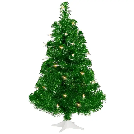 Northlight 2' Pre-Lit Paradise Lime Green Tinsel Pine Artificial Christmas Tree - Clear Lights {3}
