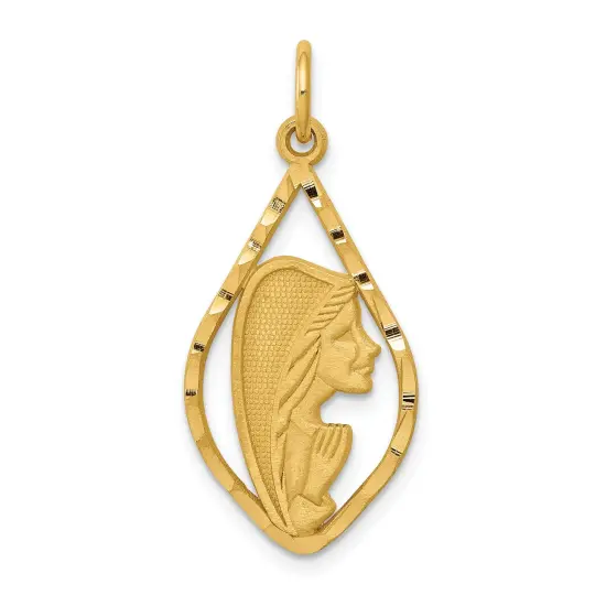 14K Yellow Gold Virgin Mary Charm Religious Jewelry 30mm x 13mm {1}