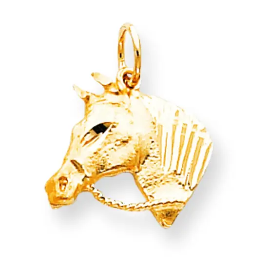 10K Yellow Gold Satin Horse Reins Charm FindingKing 20 X 26mm Jewerly {1}